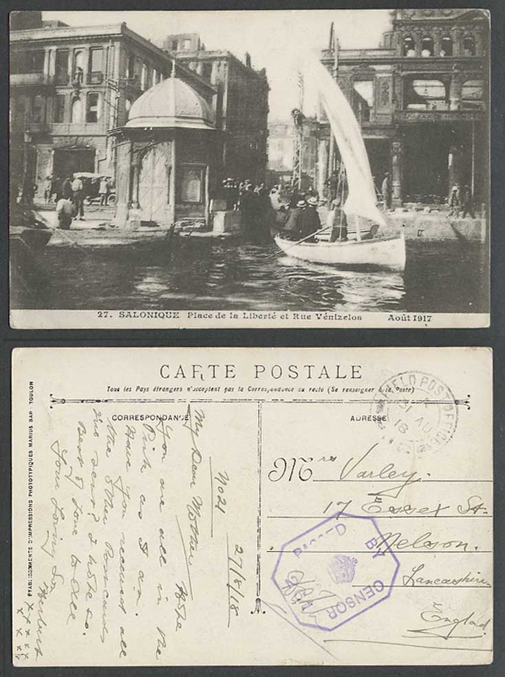 Greece 1917/18 Old Postcard Place de la Liberte Rue Venizelos Salonica Salonique