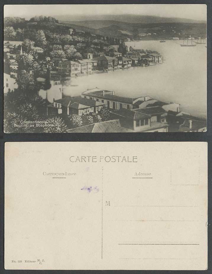 Turkey Old Postcard Constantinople Beycos au Bosphore Boats Harbour Panorama 189