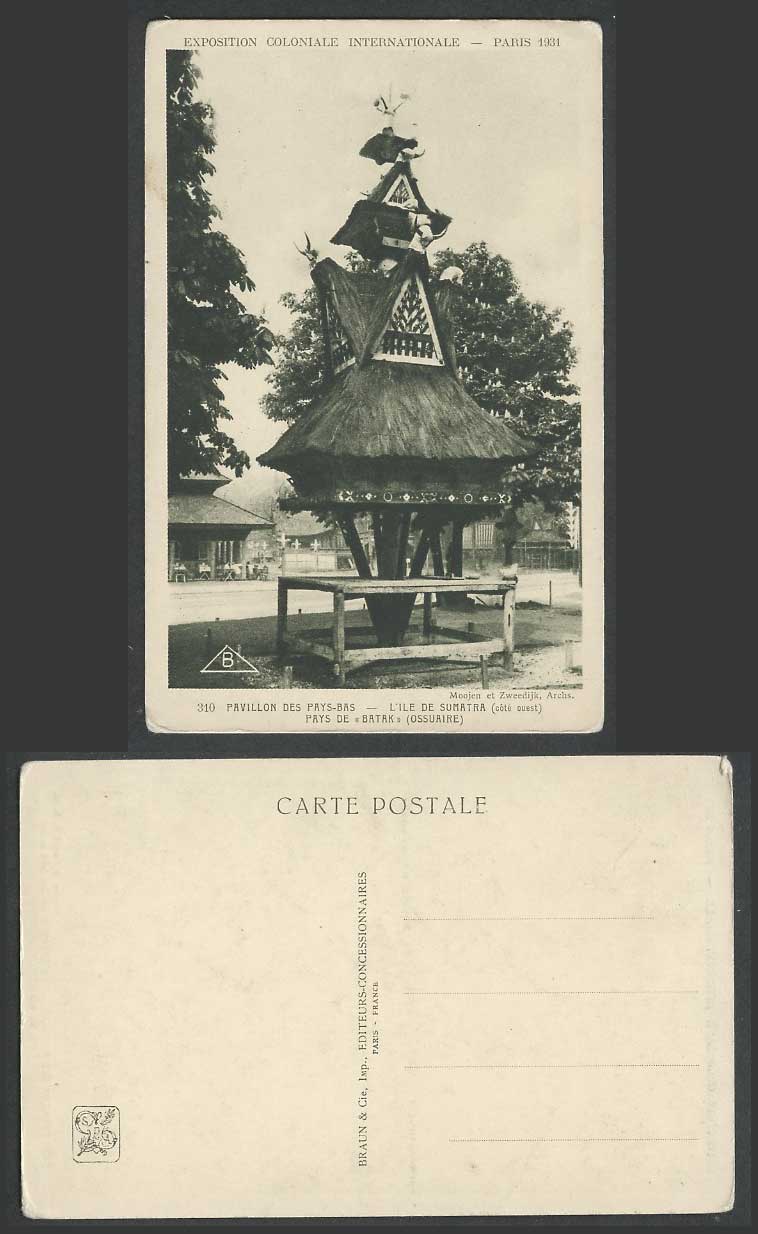Exhibition Paris 1931 Old Postcard Pavillon des Pays-Bas, Sumatra Batak Ossuaire
