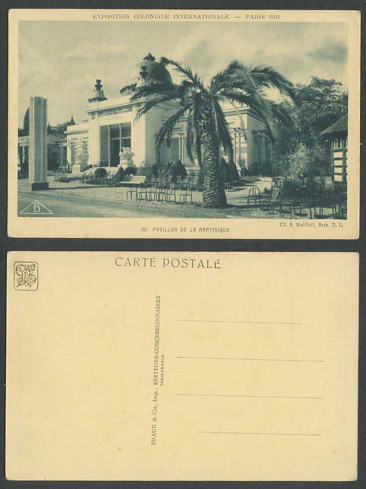 Paris Exhibition 1931 Old Postcard Pavillon de la Martinique Pavilion, Palm Tree