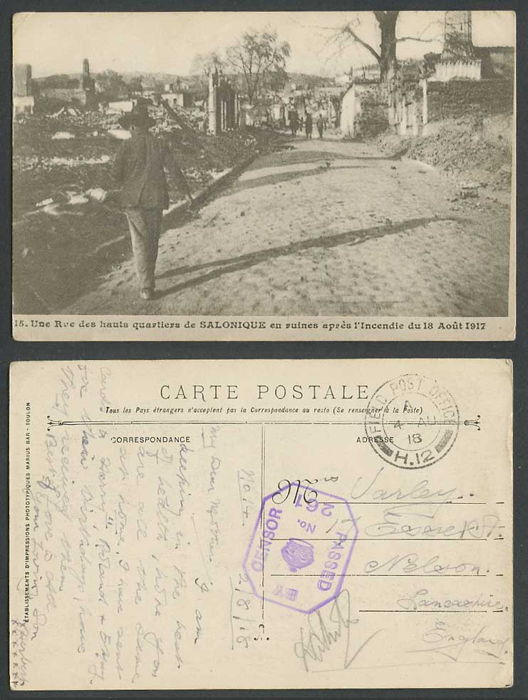 Greece WW1 1918 Postcard High Quarter Street Ruins Salonica Salonique, Fire 1917