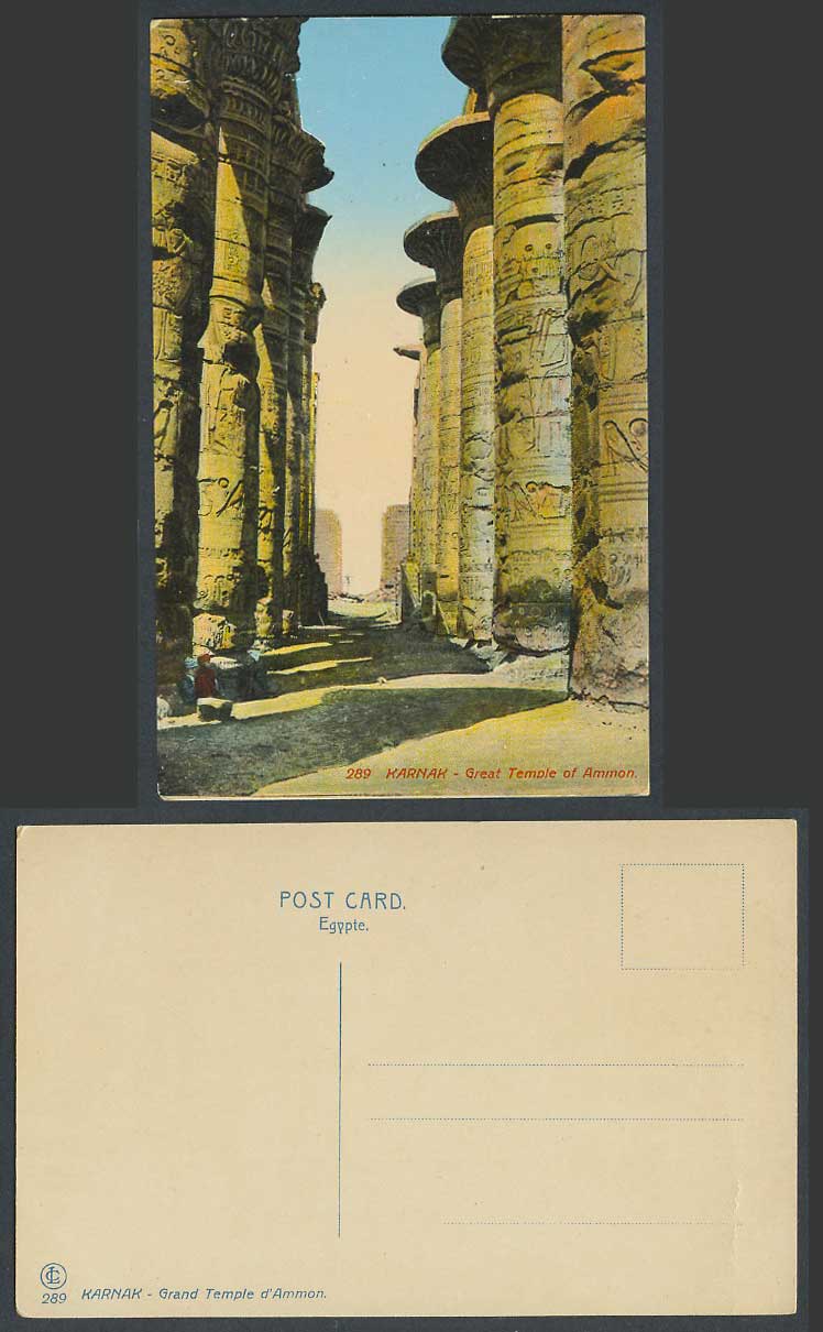 Egypt Old Color Postcard Karnak Great Temple of Ammon Ruins Carvings Columns 289
