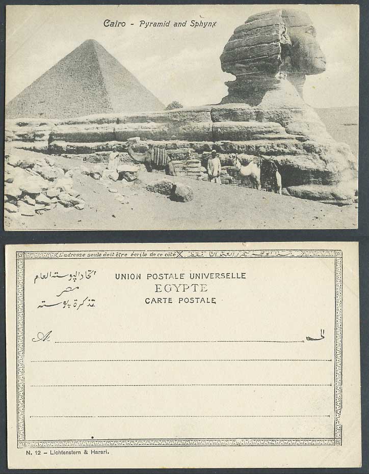 Egypt Old UB Postcard Cairo Pyramid and Sphynx Sphinx Camels Native Boy L.&L. 12