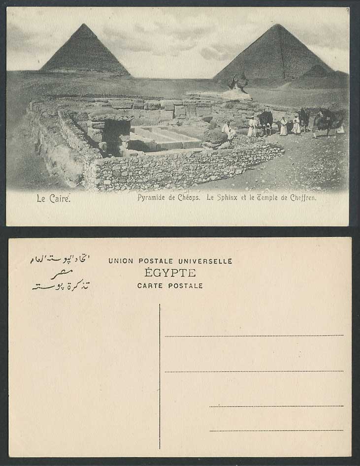 Egypt Old Postcard Cairo Sphinx Pyramids Cheops Temple de Cheffren Sphynx Camels