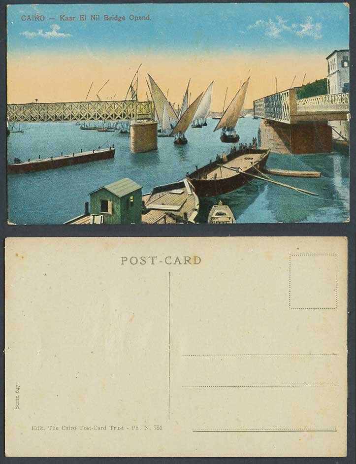 Egypt Old Colour Postcard Cairo Kasr-el-Nil Bridge OPEN for Boats Yachts to Pass