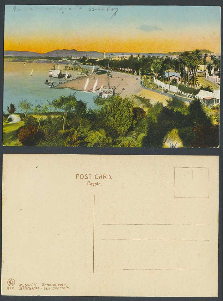 Egypt 1907 Old Postcard Asswan General View Assouan Vue Generale Yachts Boats LC