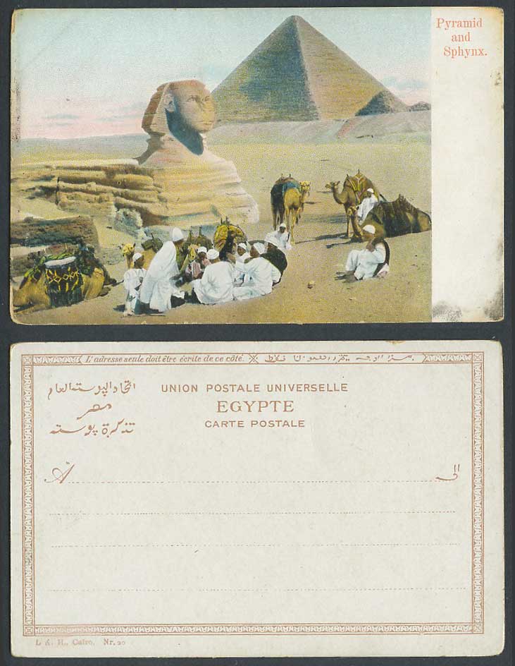 Egypt Old Colour UB Postcard Cairo Sphynx Sphinx Pyramids Natives Camels Resting