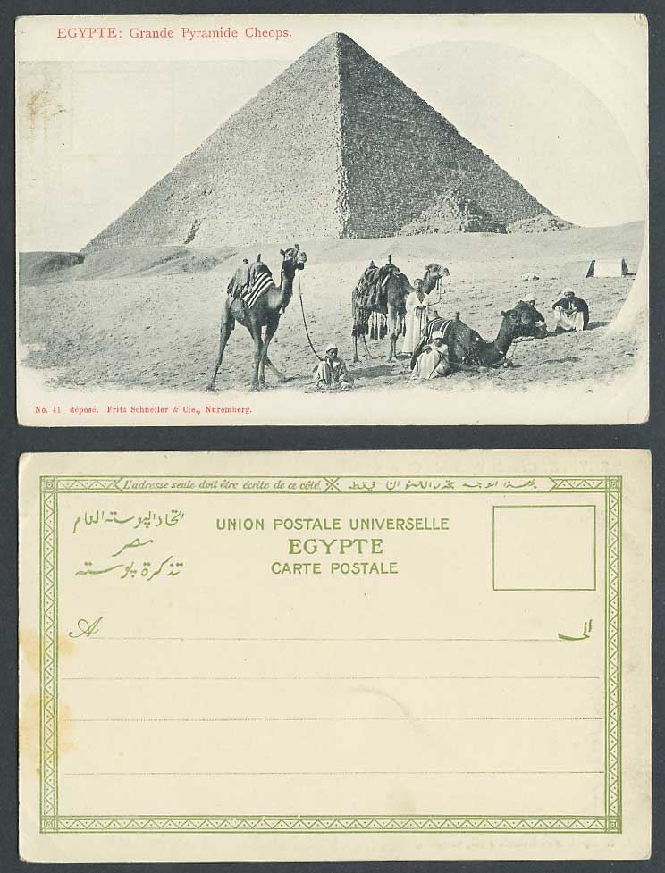 Egypt Old UB Postcard Cairo Great Pyramid Cheops Caire Grande Pyramide Camels 41