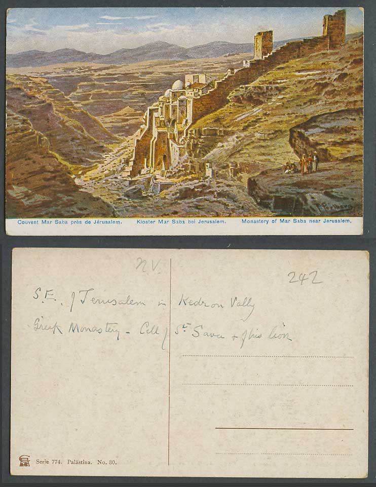 Palestine F. Perlberg Old Postcard Monastery of Mar Saba near Jerusalem, Kloster