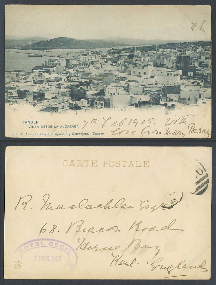Morocco Hotel Cecil 1905 Old UB Postcard Tangier Tanger, Vista desde la Alcazaba