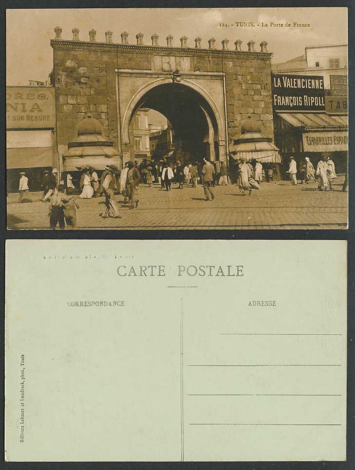 Tunisia Old Postcard Tunis, Porte de France Gate, La Valencienne Francois Ripoll