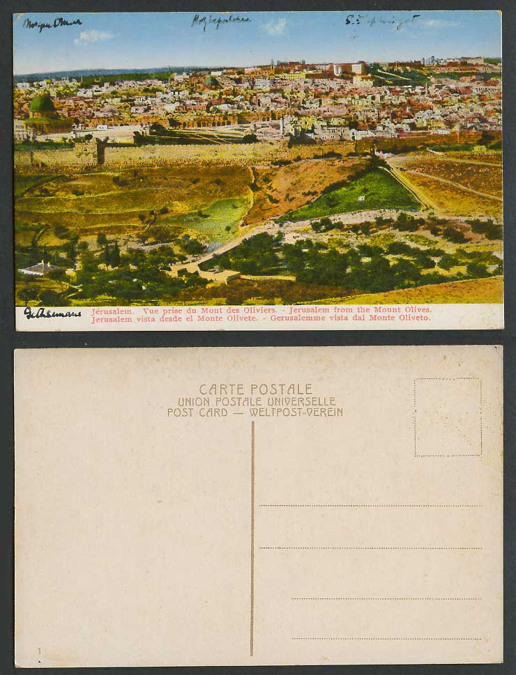 Palestine Old Colour Postcard Jerusalem from Mount of Olives - Mont des Oliviers