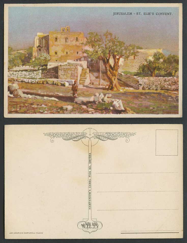 Palestine Israel, Jerusalem St. Elie's Convent Artist Signed Old Colour Postcard
