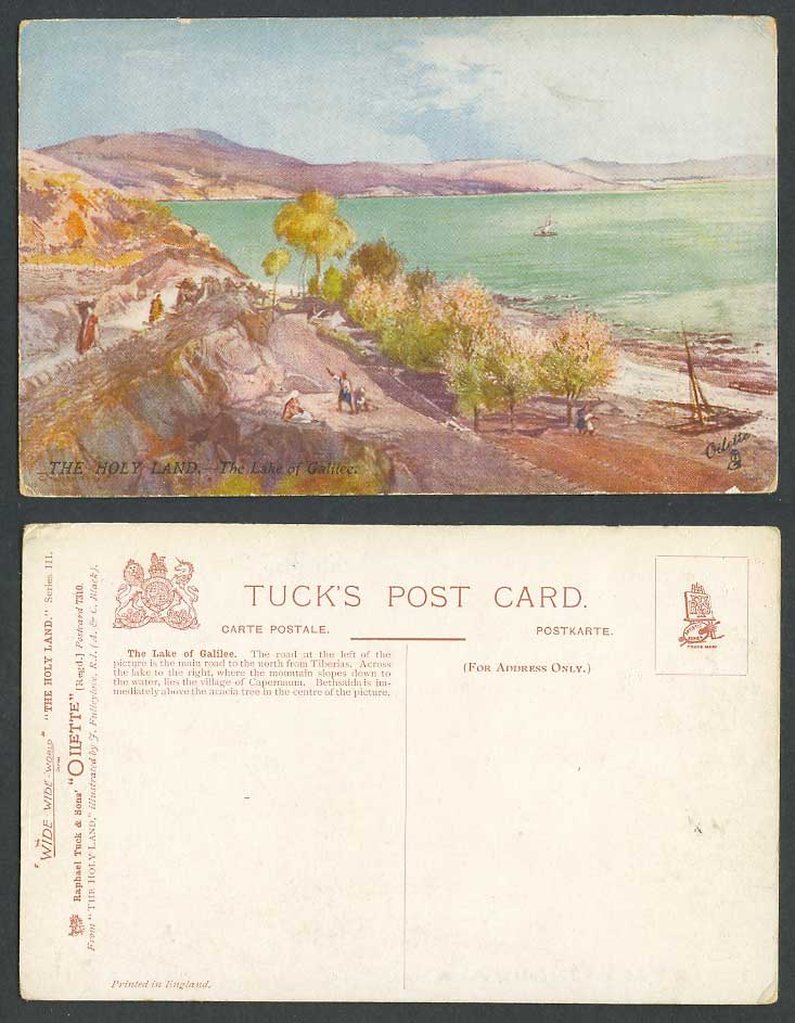 Palestine Old Tuck's Oilt Postcard Lake of Galilee John Fulleylove Artist Signed