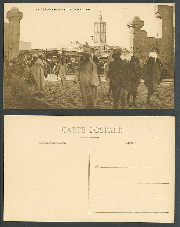 Morocco Old Postcard Casablanca Porte de Marrakech Gate, Street Scene, Glace SIM