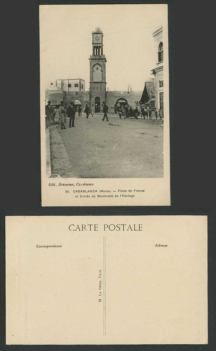 Morocco Old Postcard Casablanca, Place de France Boulevard de l'Horloge Entrance