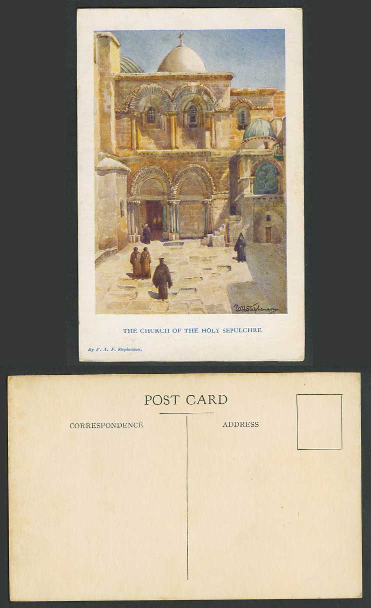Palestine Old Postcard Jerusalem Church of Holy Sepulchre, PAF Stephenson Artist