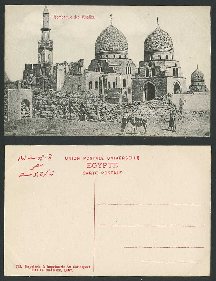 Egypt Old Postcard Cairo Tombs of Khalifs, Donkey, Le Caire Tombeaux des Kalifs