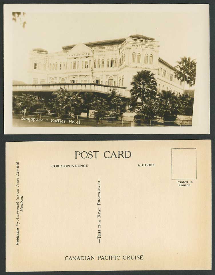 Singapore Old Real Photo Postcard Raffles Hotel, Malaya, Canadian Pacific Cruise