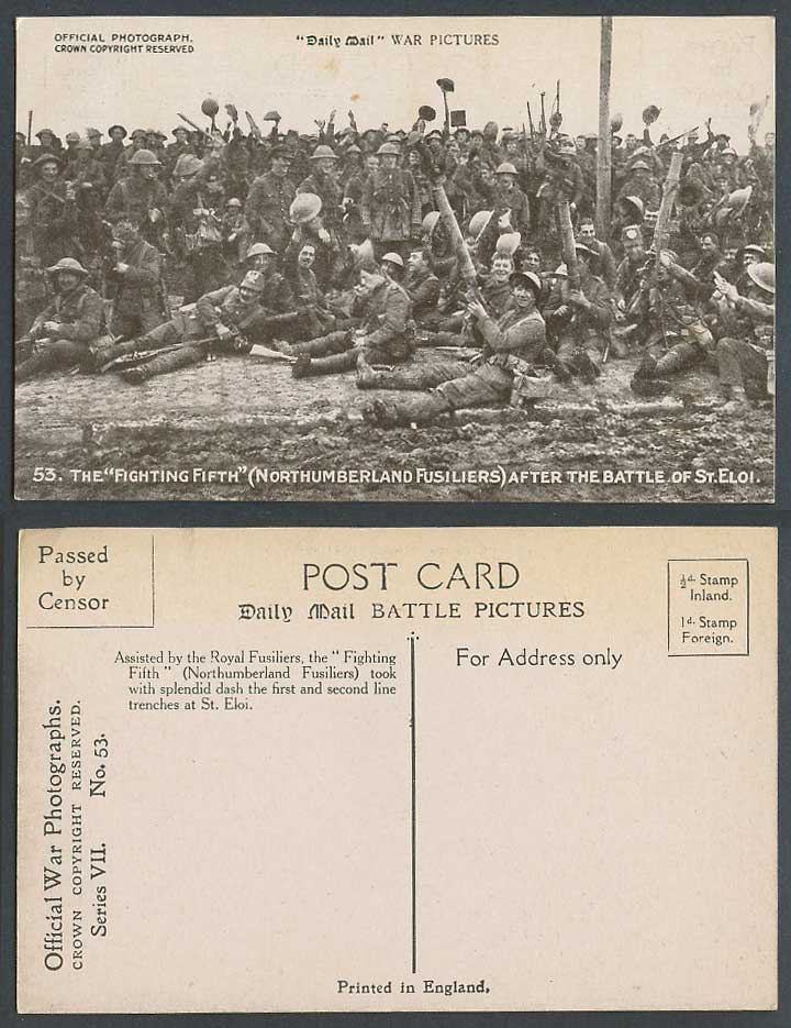 WW1 Old Postcard Fighting Fifth Northumberland Fusiliers After Battle of St Eloi