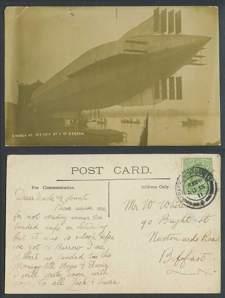 Zeppelin Launch of Airship HMA No.1 at Barrow in Furness 1911 Old Photo Postcard