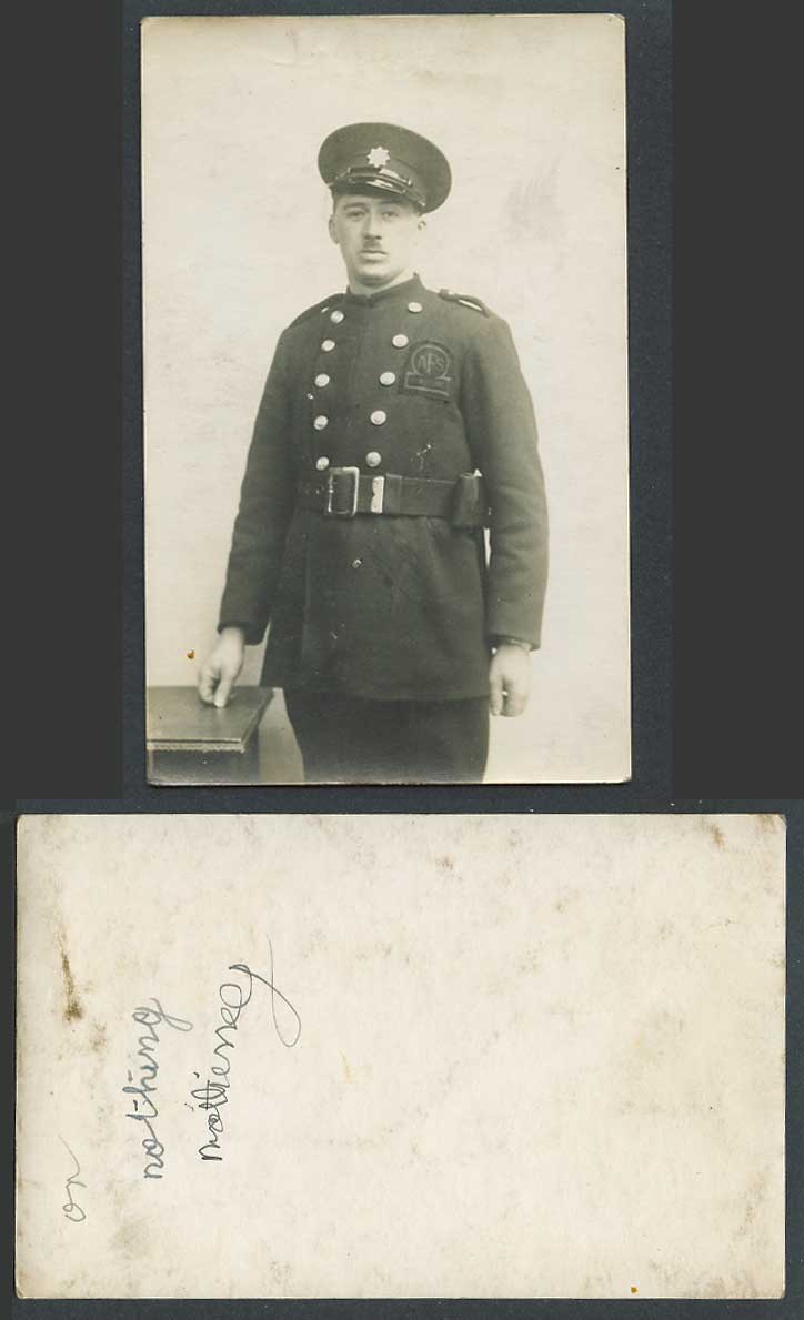 WW2 AFS Auxiliary Fire Service Officer, Brigades Uniform Old Real Photo Postcard