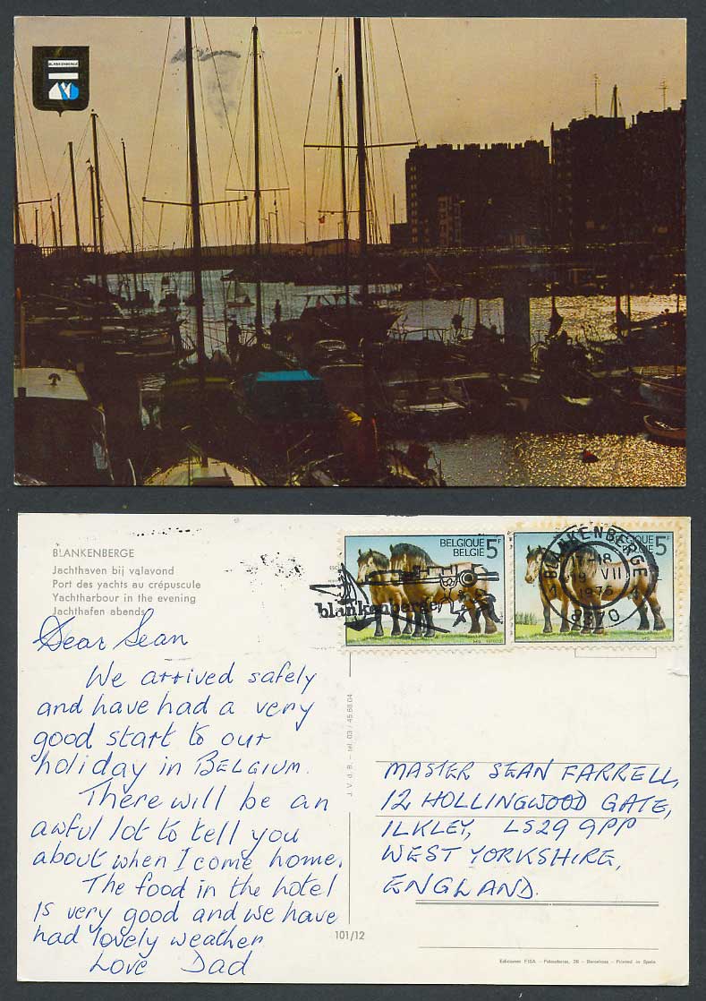 Belgium Blankenberge Horse 5f 1976 Postcard Yachtharbour Evening, Yachts Harbour