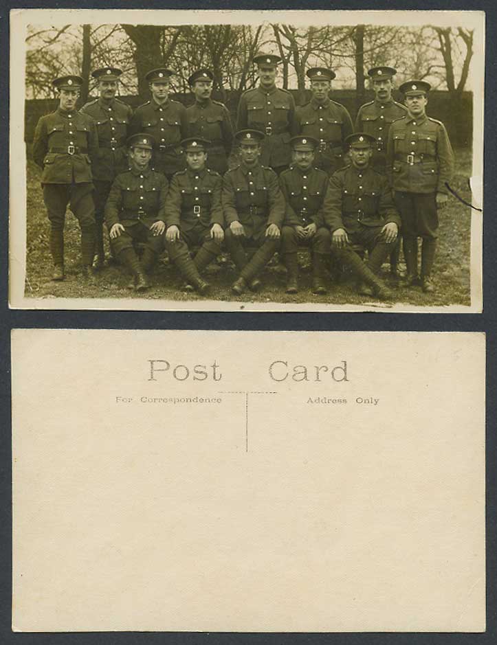 WW1 Group of Soldiers wearing Military Uniform Hats Old Real Photograph Postcard