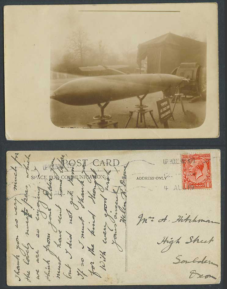 WW1 Military 1919 Old Real Photo Postcard Torpedo as Fired from German Submarine