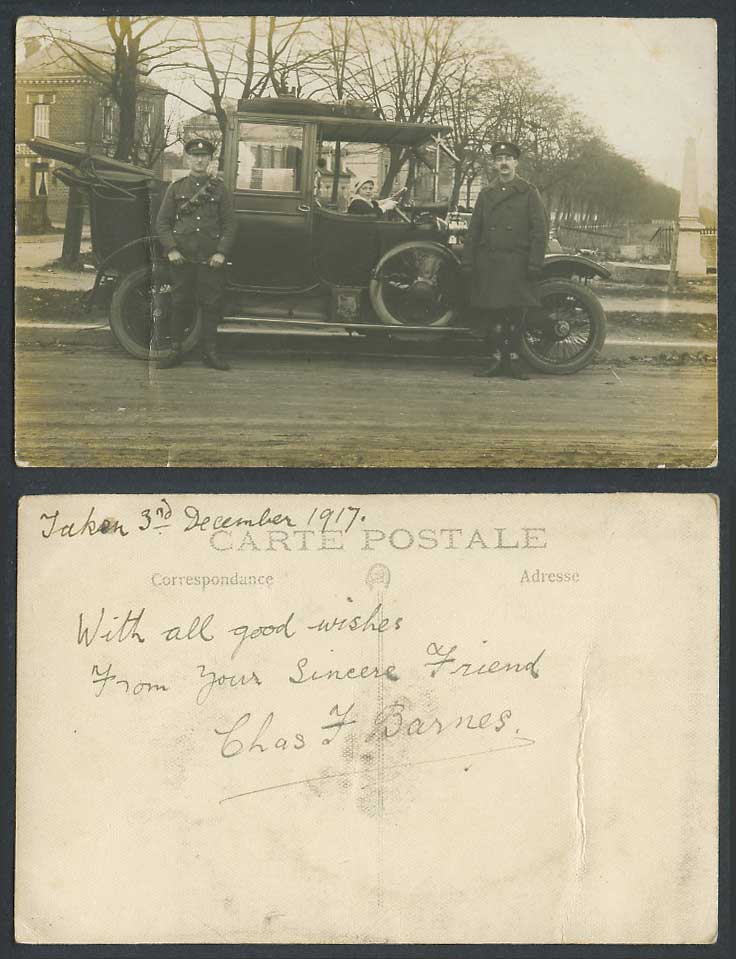 WW1 Military Soldiers 1917 Old Postcard Little Girl Driving a Vintage Motor Car