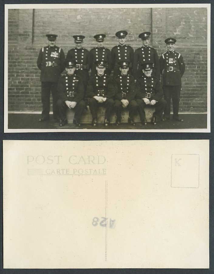 Group of Firefighters wearing Uniform and Medals Old Real Photo Postcard