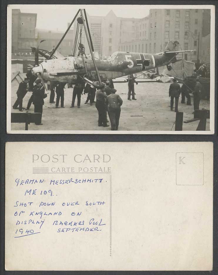 WW2 German Fighter Plane Messerschmitt ME109 Barkers Pool Sheffield Old Postcard