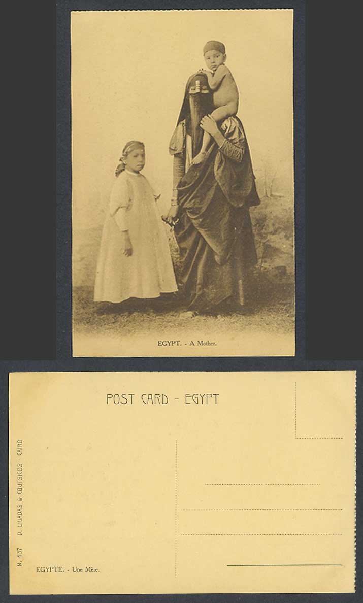 Egypt Old Postcard A Mother Egyptian Arab Woman Carrying Boy Child Children Girl