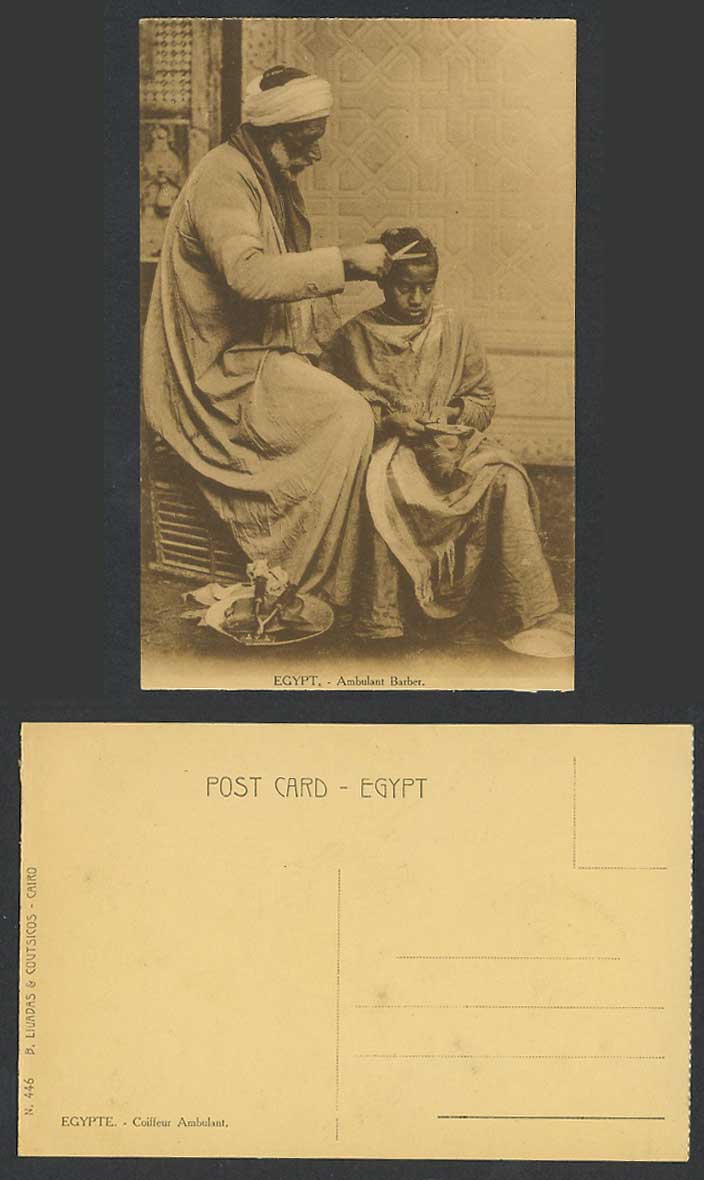 Egypt Old Postcard Native Traveling Barber at Work, Young Boy, Coiffeur Ambulant