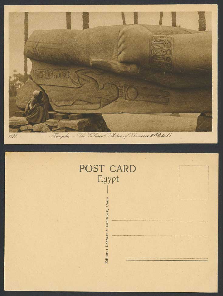 Egypt Old Postcard Memphis Colossal Statue of Ramses Rameses II Detail, Arab Boy