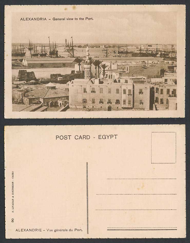Egypt Old Postcard Alexandria General View to The Port Harbour Ships Boats Palms
