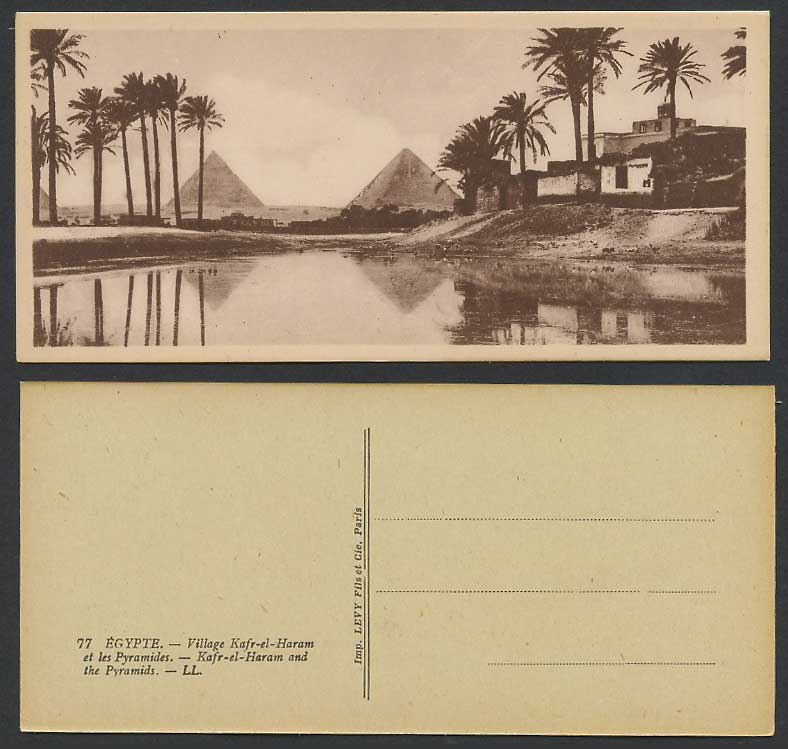 Egypt Old Postcard Cairo Kafr-el-Haram and Pyramids Caire Village Bookmark Style