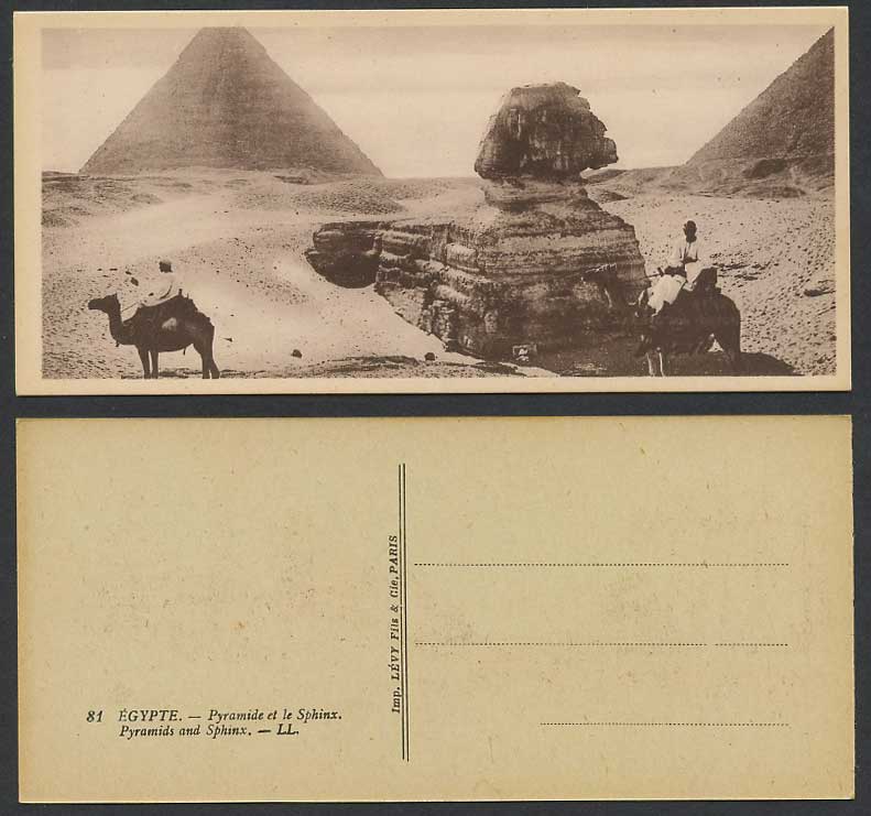 Egypt Old Postcard Cairo Pyramids and Sphinx Camels Camel Riders, Bookmark Style