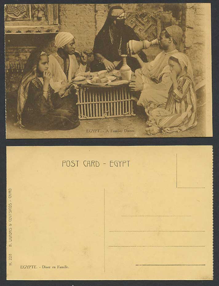 Egypt Old Postcard A Family Familiar Dinner, Diner en Famille, Native Woman Girl