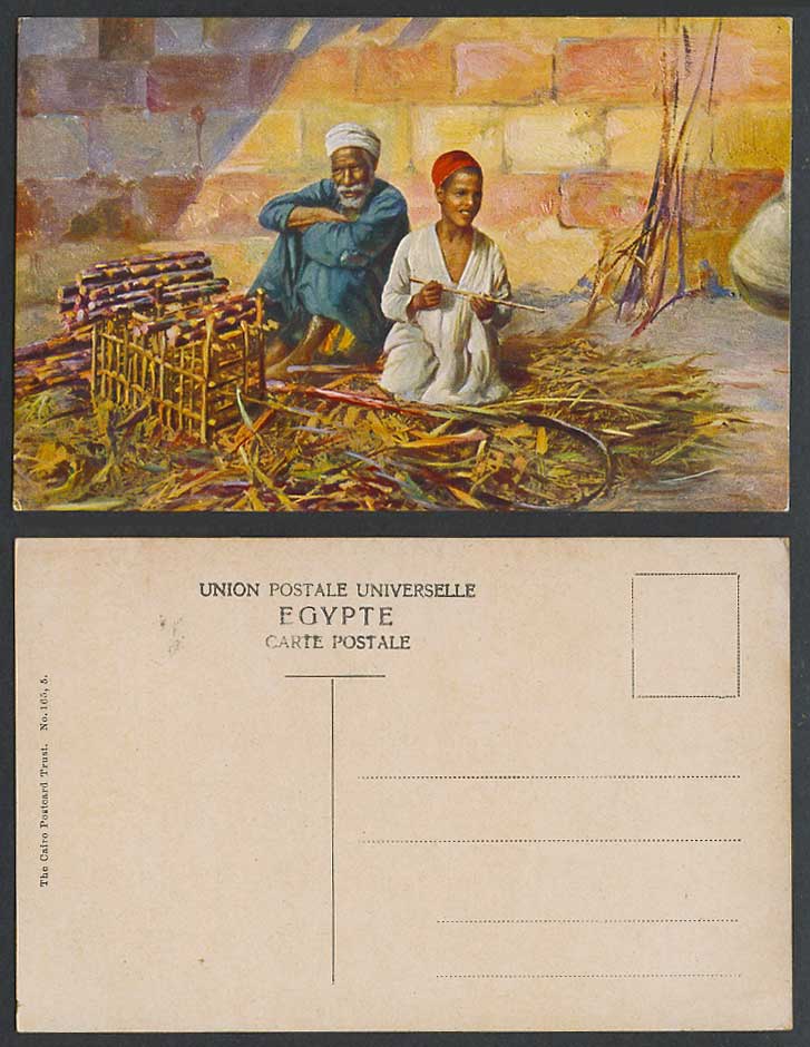 Egypt Old Postcard Native Roadside Sugar Cane Sugarcane Seller Vendor Merchant