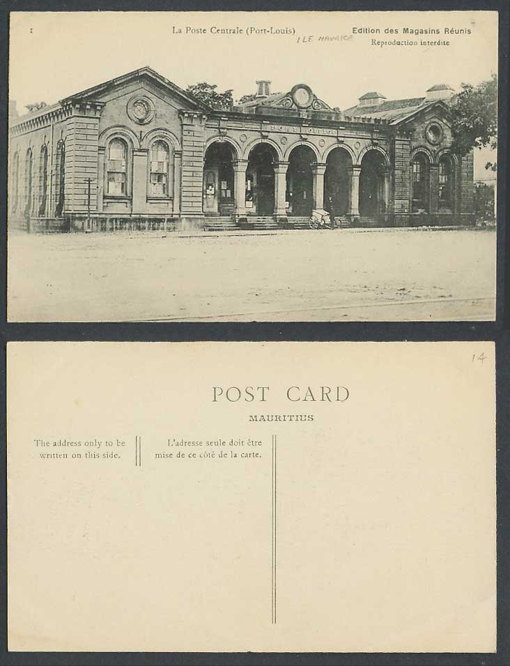 Mauritius c.1910 Old Postcard Port Louis Central Post Office La Poste Centrale 1