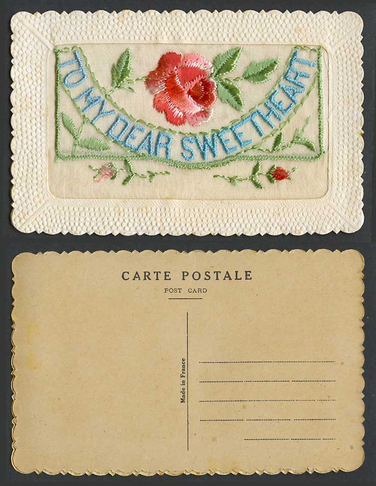 WW1 SILK Embroidered Old Postcard To My Dear Sweetheart Wallet Novelty Greetings