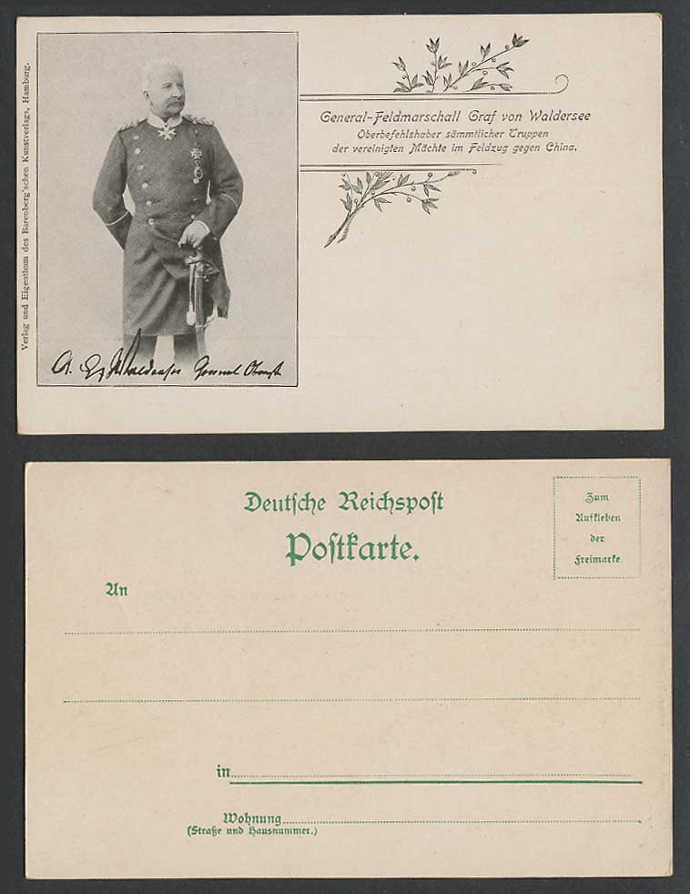 China, Graf von Waldersee German Armed Forces Field Marshal, Signed Old Postcard