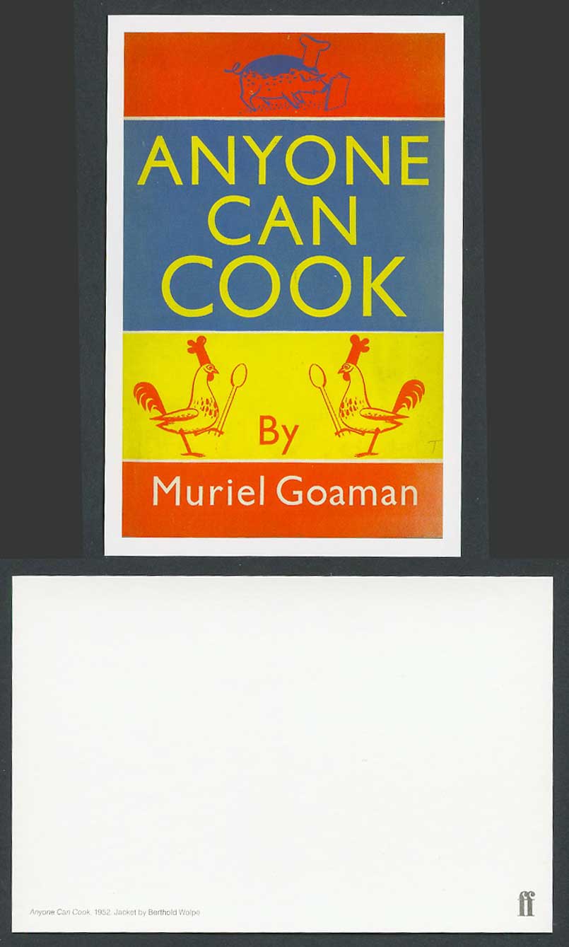 Faber Book Cover Postcard ANYONE CAN COOK 1952 Muriel Goaman Pig Roosters Birds
