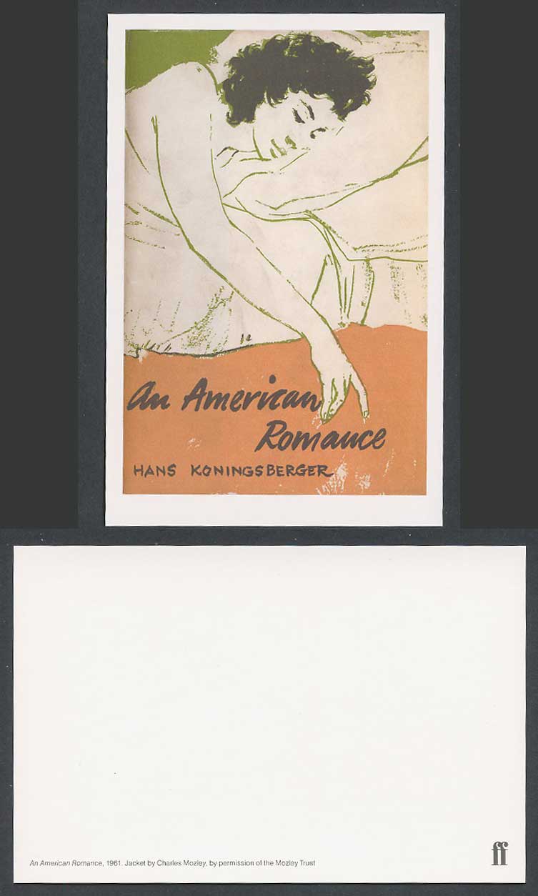 Faber Book Cover Postcard AN AMERICAN ROMANCE 1961 Hans Koningsberger Woman Bed