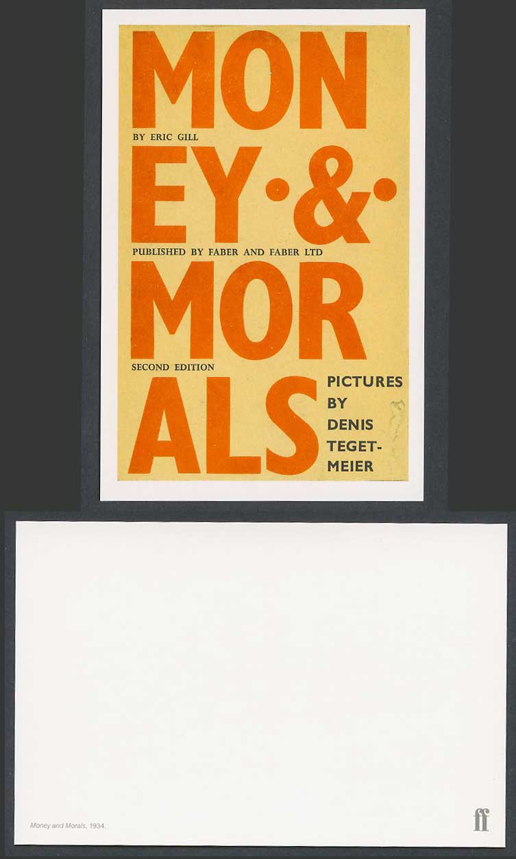 Faber Book Cover Postcard MONEY & MORALS 1934 2nd ed. Eric Gill Denis Tegetmeier