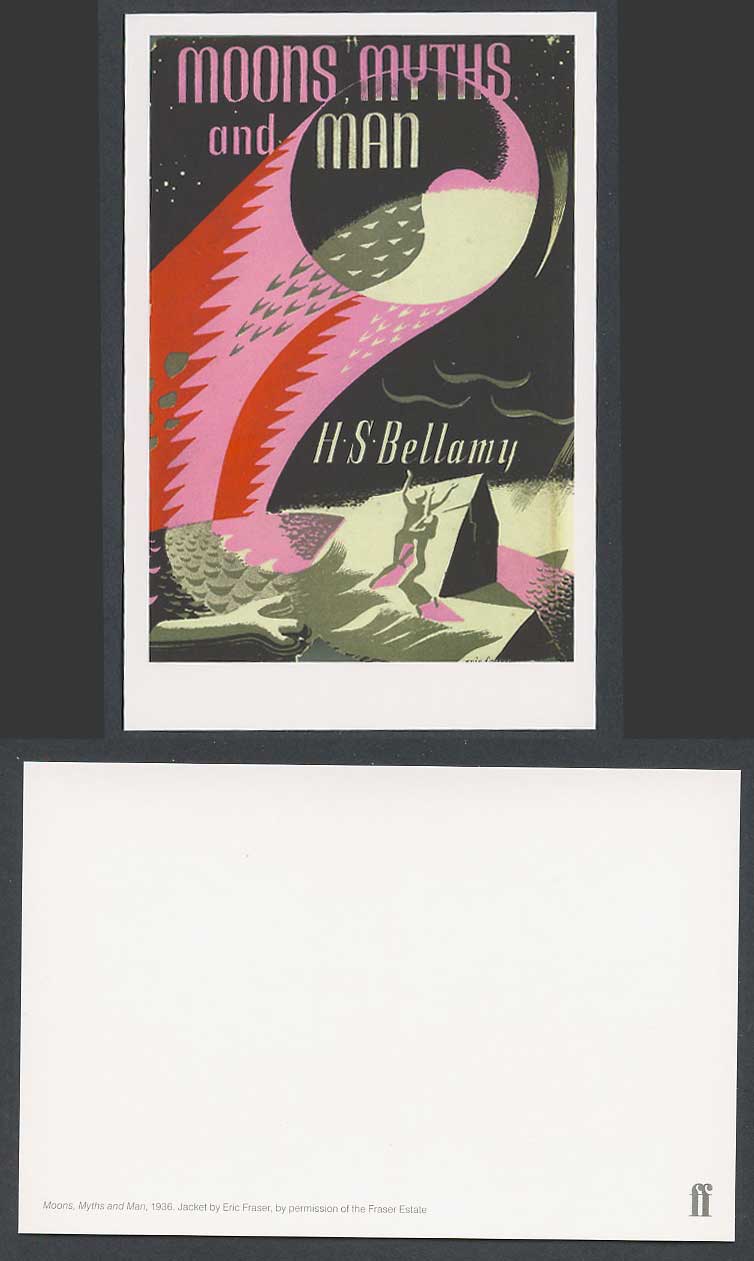 Faber Book Cover Postcard MOONS MYTHS, 1936, H.S. Bellamy, Jacket by Eric Fraser