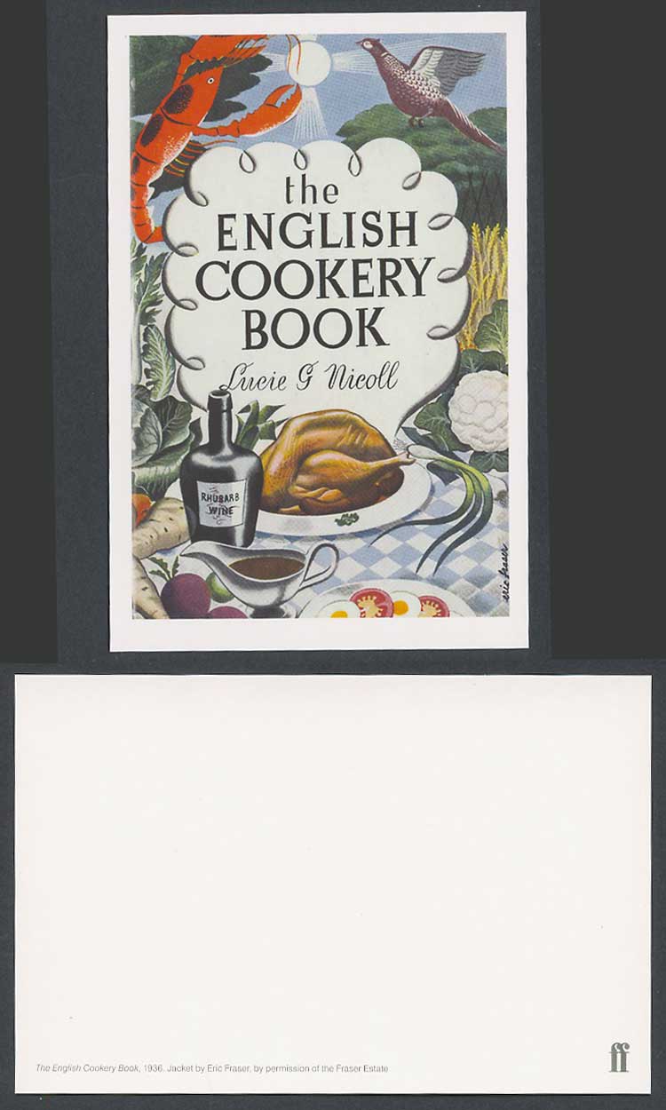 Faber Book Cover Postcard ENGLISH COOKERY BOOK 1936 Lucie & Nicoll Pheasant Bird