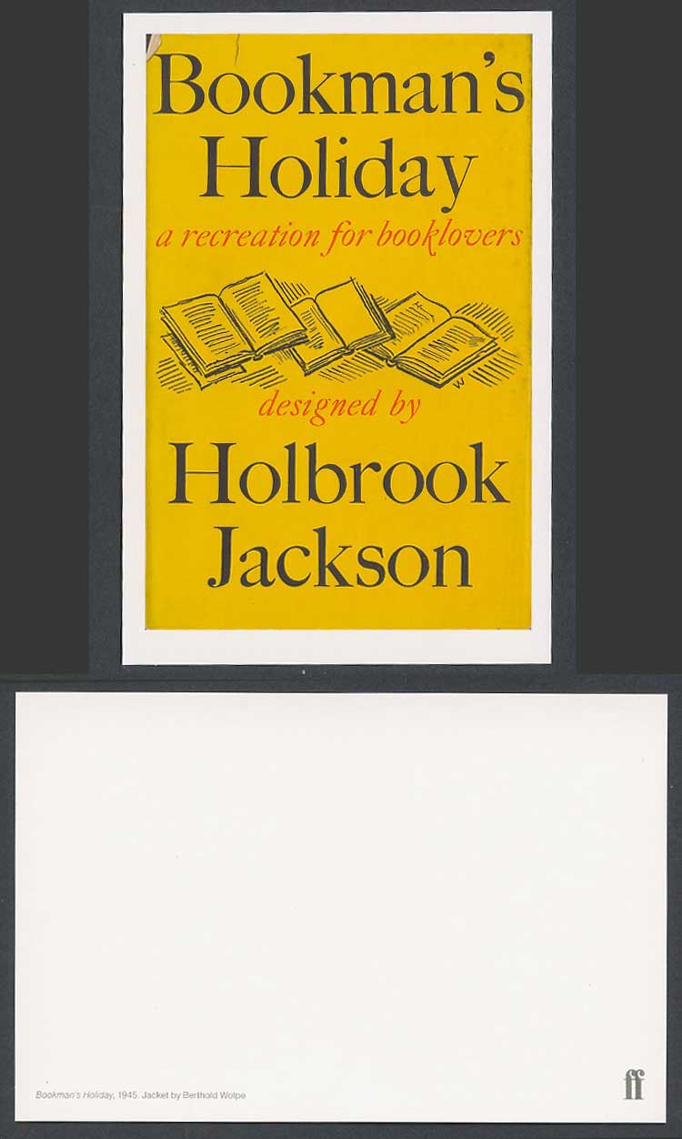 Faber Book Cover Postcard BOOKMAN'S HOLIDAY 1945 Holbrook Jackson Berthold Wolpe