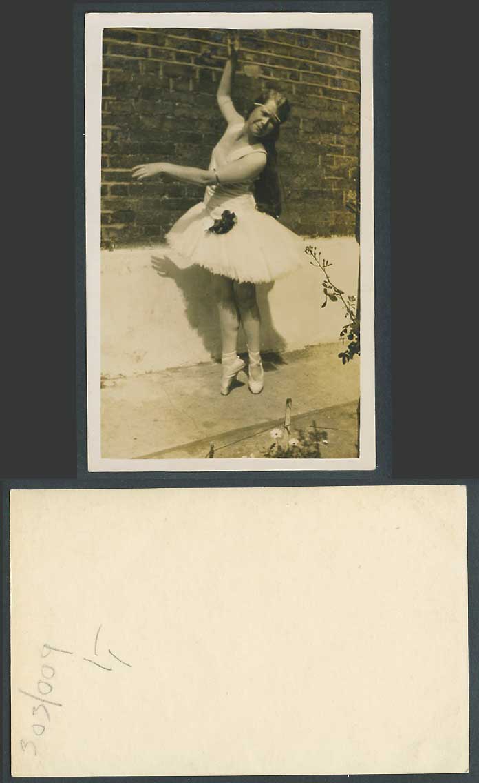 Ballet Dancer Ballerina Dancing in Garden, Flowers Woman Old Real Photo Postcard